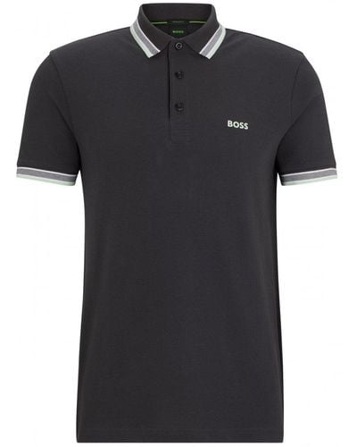 BOSS Tipped Paddy Polo Shirt Charcoal Grey - Black