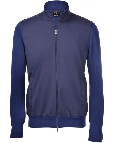 Gran Sasso Hybrid Zip Cardigan Jacket - Blue