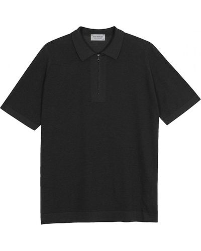 John Smedley Sandbanks Quarter Zip Polo Shirt Granite Dark - Black