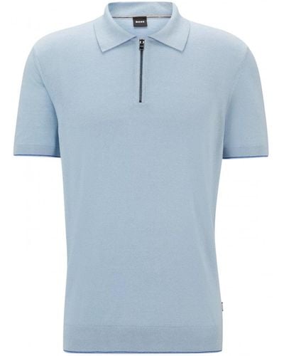 BOSS Trieste Zip Polo Shirt Pastel - Blue