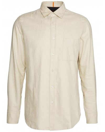 BOSS Relegant Open Regular Fit Flannel Shirt - White
