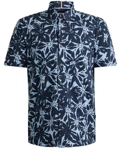 BOSS S-roan Flower Shirt Dark - Blue