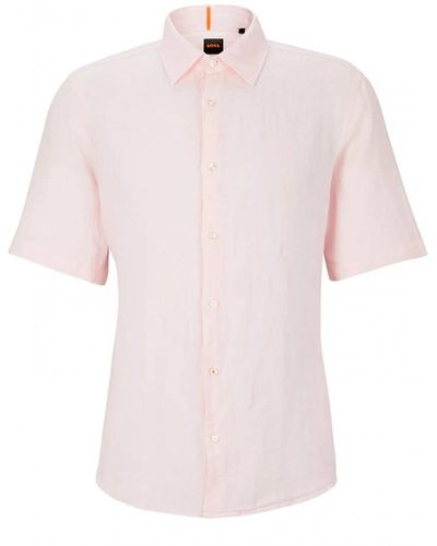 BOSS Rash 2 Linen Canvas Shirt Light Pastel Pink
