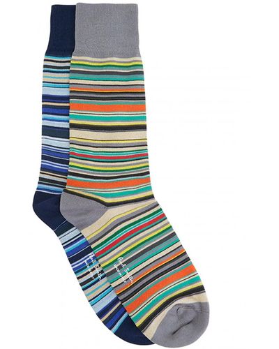 Paul Smith Signature Stripe Socks Blue Grey