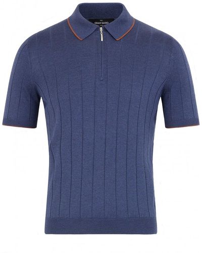 Gran Sasso Zip Knit Polo Shirt Dark - Blue
