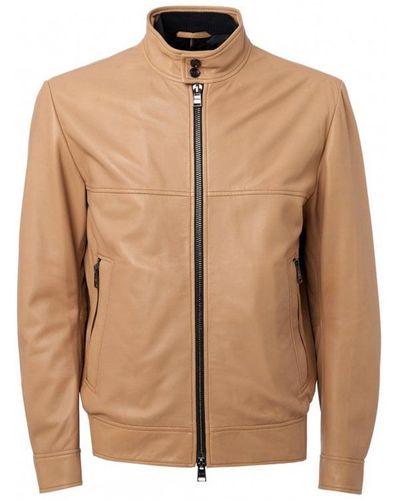 BOSS T-mailor Leather Jacket - Brown
