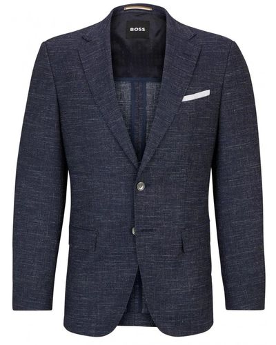 BOSS H-hutson Pattern Wool Blend Slim Jacket Dark - Blue