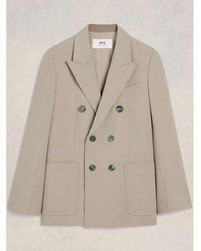 Ami Paris Double Breasted Blazer Jacket Light Taupe - Natural