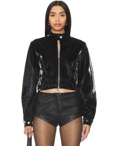 WeWoreWhat Faux Patent Leather Cropped Moto Jacket - Black