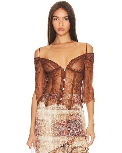 Kim Shui Lace Off Shoulder Top - Brown