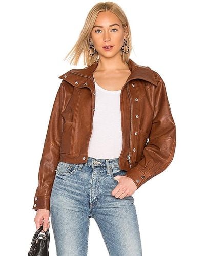 LPA Oversized Leather Jacket - Brown