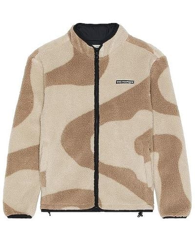White/space Cinchable Sherpa Fleece Zip Up Jacket - Natural