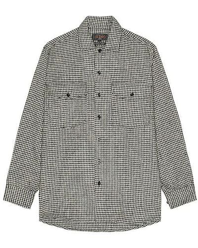 Beams Plus Work Classic Fit Houndstooth Shirt - Grey