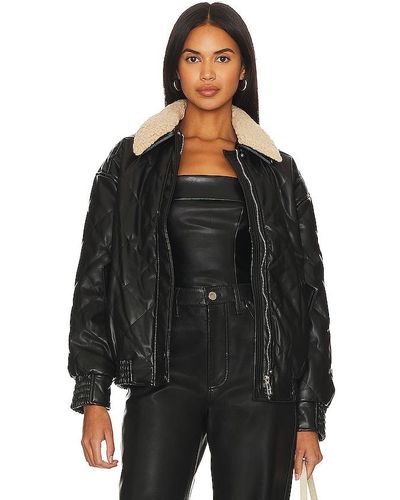 Line & Dot Annette Faux Leather Bomber With Removable Collar - Black