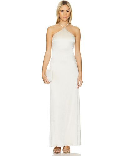 Line & Dot Glossy Halter Maxi Dress - ホワイト