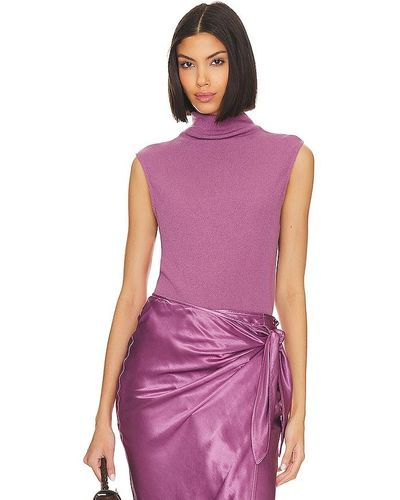 Enza Costa Sleeveless Knit Turtleneck Top - Purple