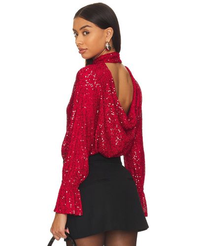 1.STATE Sequin Drape Back Top - レッド