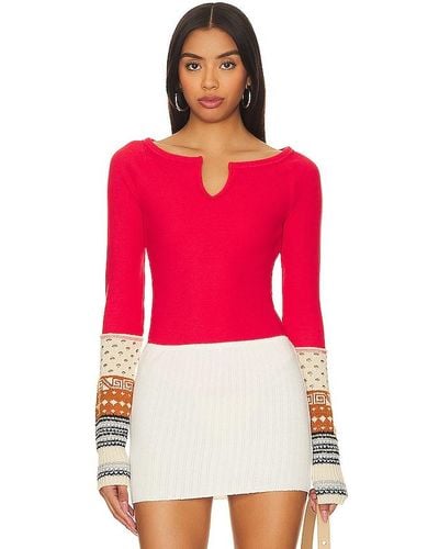 Free People Cosy Craft Cuff Top - Red