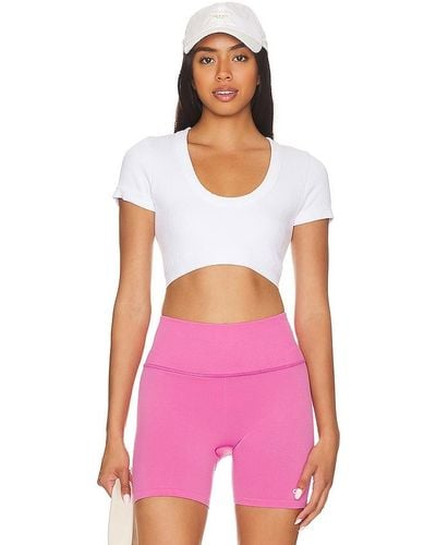 Alo Yoga Seamless Ribbed Serene Short Sleeve Top - Pink