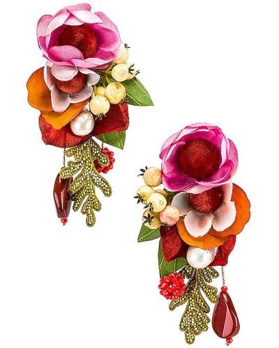 Ranjana Khan Floral Drop Earrings - Red