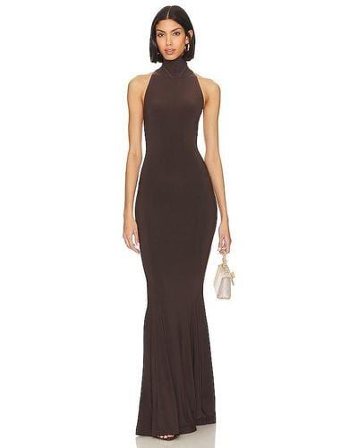 Norma Kamali Halter Turtle Fishtail Gown - Brown