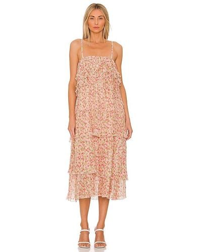 Something Navy Floral Pleated Tiered Dress - Pink