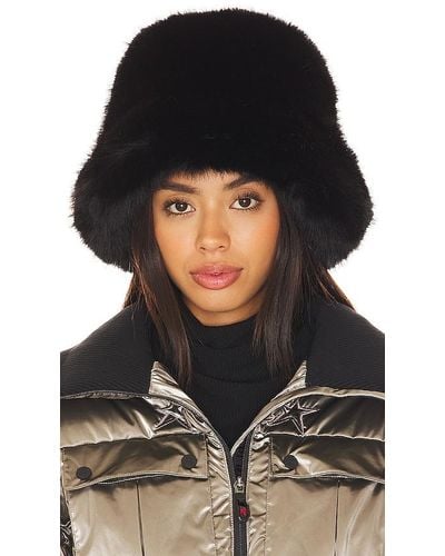 Jocelyn Oversized Faux Fur Bucket Hat - Black