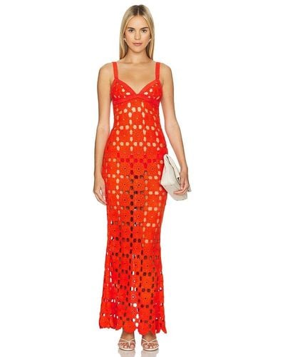 SAU LEE Mila Crochet Dress - Red