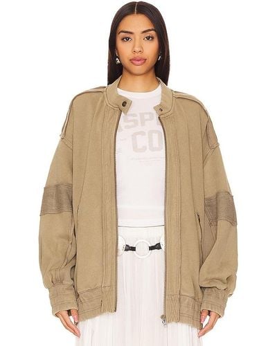 Free People Lou Moto Zip In Olive Stone - Natural