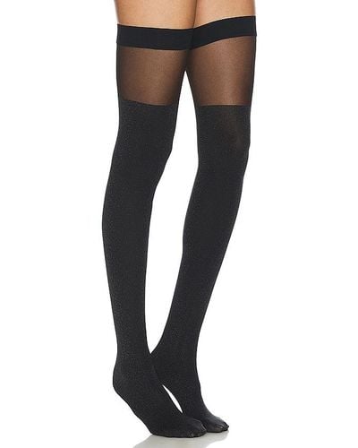 Wolford Shiny Sheer Stay Up Tights - Black
