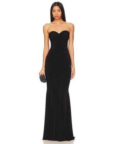Norma Kamali Strapless Shirred Front Fishtail Gown - Black