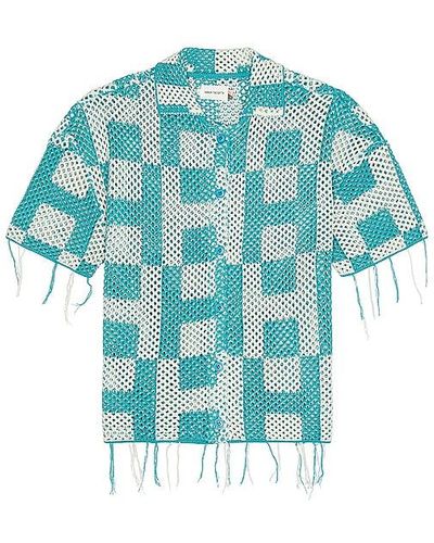 Honor The Gift A-spring Unisex Crochet Button Down Shirt - Blue