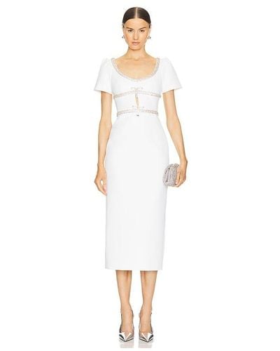 Self-Portrait Diamante Bow Trim Midi Dress - White