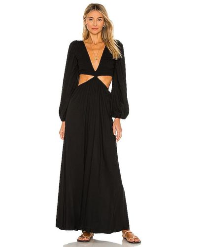 Indah Julie Solid Ruched Bodice Cutaway Maxi Dress - Black