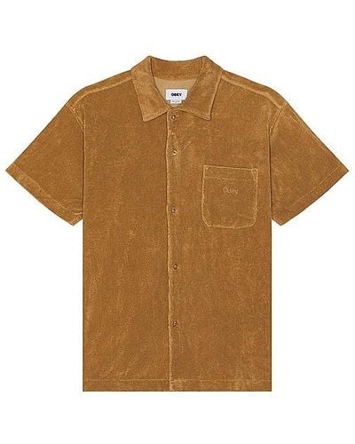 Obey Terry Cloth Button Up Shirt - Brown