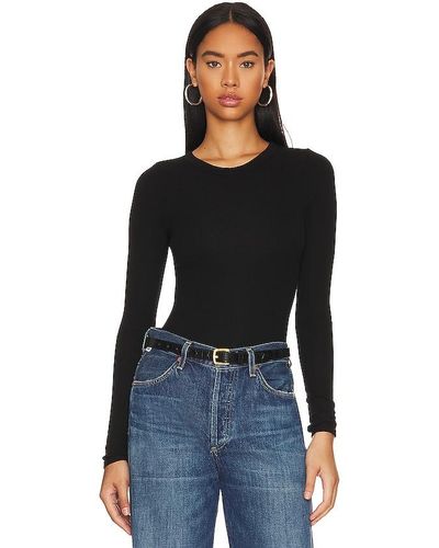 Enza Costa Knit Long Sleeve Fitted Crew - Black