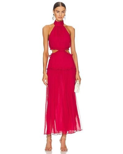 Shona Joy Marquis High Neck Cut Out Midi Dress - Red