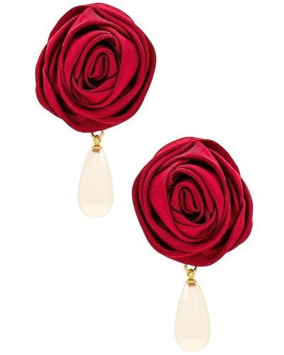 petit moments Rosette Pearl Drop Earrings - Red