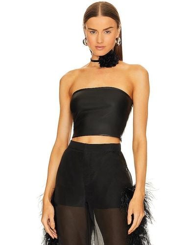 LAPOINTE Stretch Faux Leather Tube Top - Black