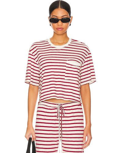 Monrow Stripe Jersey クロップポケットtシャツ - レッド