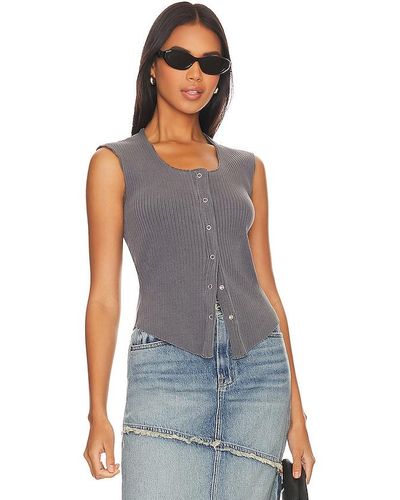 NSF Lin Rib Snap Front Cardigan - Bleu