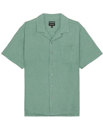 Brixton Bunker Linen Blend Short Sleeve Camp Collar Shirt - グリーン