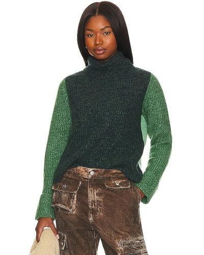 Autumn Cashmere Suéter de cuello alto con bloques de color - Verde