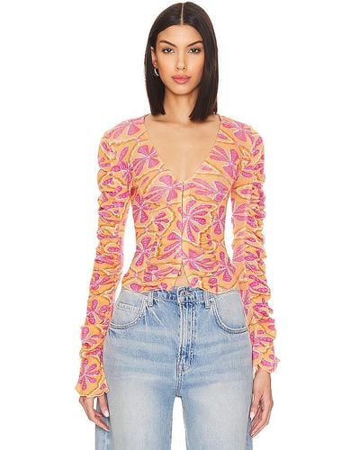 Free People TOP MANCHES LONGUES THROUGH THE MEADOW - Rouge