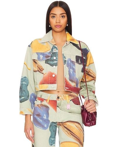 Fiorucci JEANSJACKE IN CROPPED-FORM PAINT PRINT - Mehrfarbig