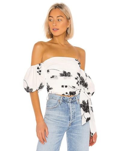 House of Harlow 1960 GEBLÜMTES OBERTEIL MIT OFF-SHOULDER-AUSSCHNITT LEYA - Weiß