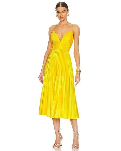 AMUR Viv Mitered Pleating Dress - Yellow