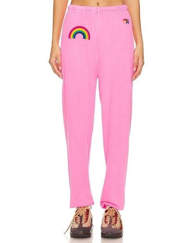 Aviator Nation Rainbow Embroidery Sweatpant - Pink