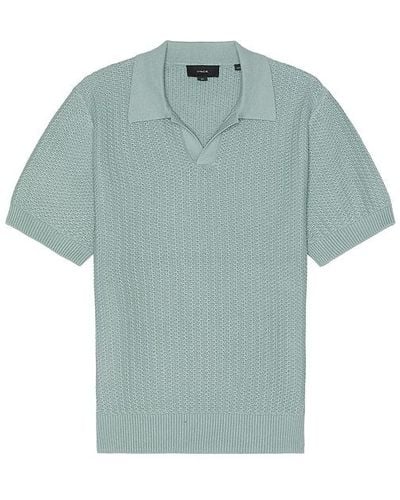 Vince Crafted Rib Short Sleeve Johnny Collar Polo - Blue