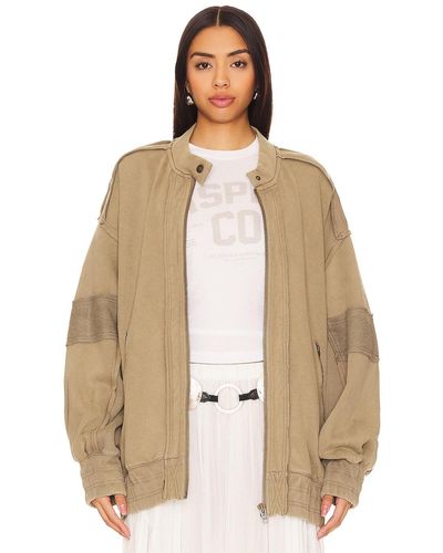 Free People Lou Moto Zip In Olive Stone - ナチュラル